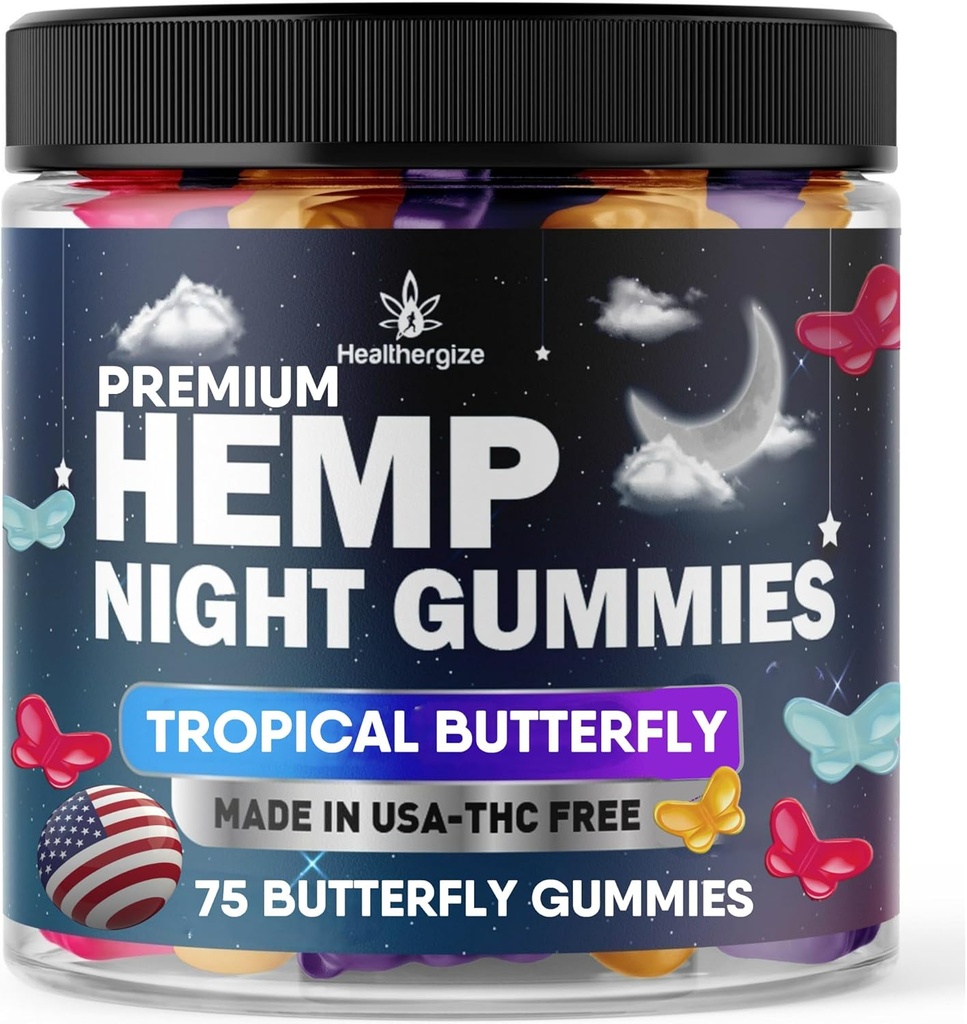 Hemp Gummies Night Time、High Potency Nap Gummies、平和とリラクゼーション、Fruty Butterfly Gummy Bear Edibles、Good Mood、Calm、Resful Bedtime-Natural Omega Hemp Oil-Made in USA