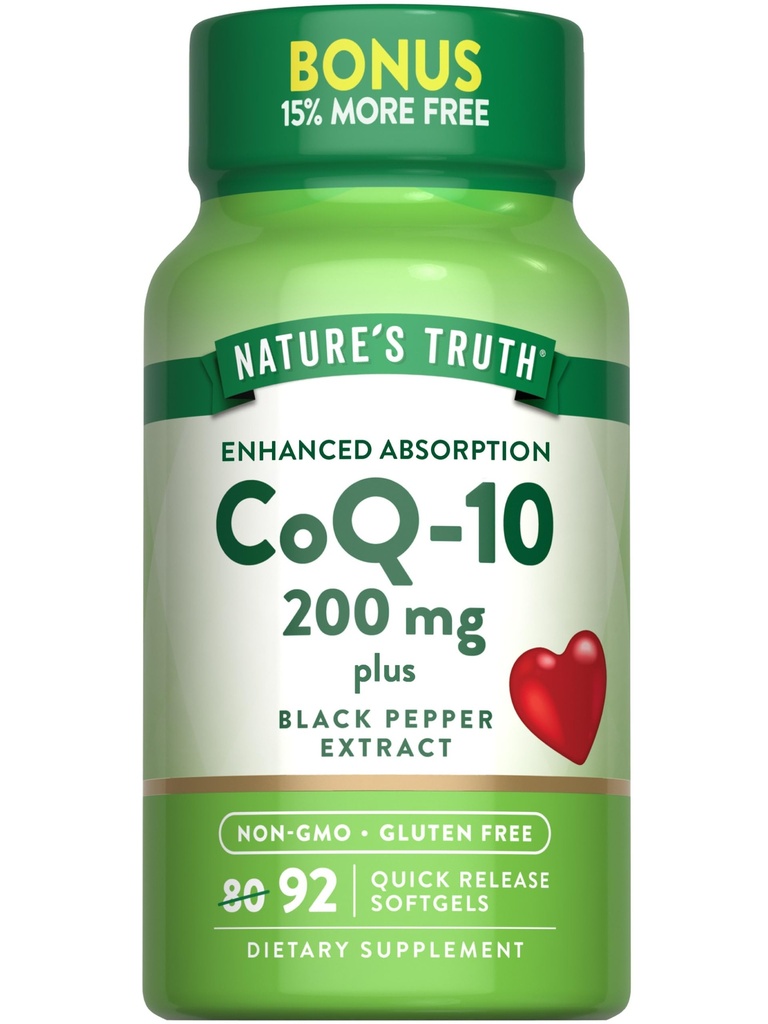 Nature's Truth CoQ10 200 mg Softgels | 92 カウント | 黒胡椒エキス配合 | 非GMO&グルテンフリーサプリメント