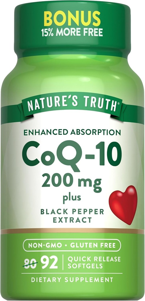 Nature's Truth CoQ10 200 mg Softgels | 92 カウント | 黒胡椒エキス配合 | 非GMO&グルテンフリーサプリメント