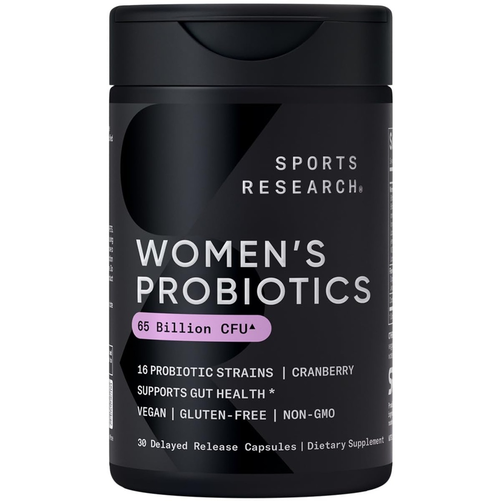 プレバイオティクスとスポーツリサーチ®女子プロバイオティクス, 65 ビリオンCFU - ガット健康&消化器サポートのためのビーガンカプセル, クランベリーと女性のためのプロバイオティクス - 非GMO検証&グルテンフリー - 30 カウント