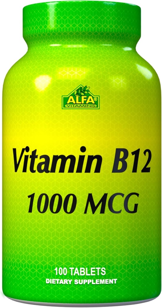 ALFA VITAMINSのビタミンB12 1000のMcg 100のタブレット。 免疫システム。 神経および脳の健康。 メタボリズム