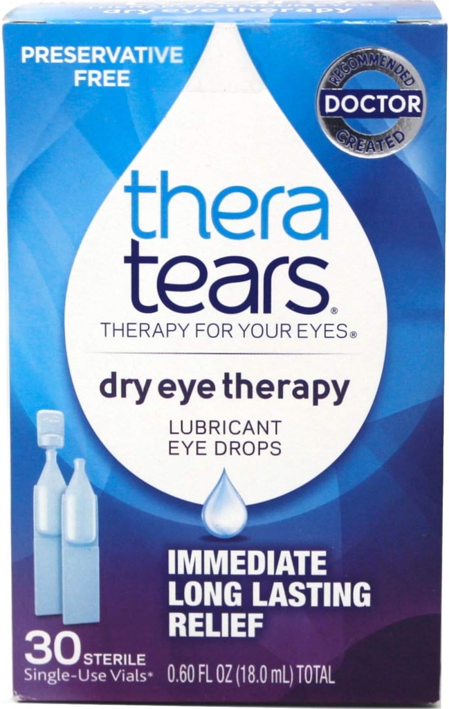 乾いた目のためのTheraTearsの目の低下、乾燥した目の療法の潤滑油の眼差し、防腐剤は、30の計算の単一使用のガラスびん放します