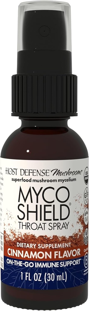 ホスト防衛MycoShield Throatスプレー - 免疫健康サポート - チャガ、Reishi、トルコテールと栄養キノコサプリメント - On-The-Go免疫サポート - シナモンフレーバー、1 fl oz(7サービング)*