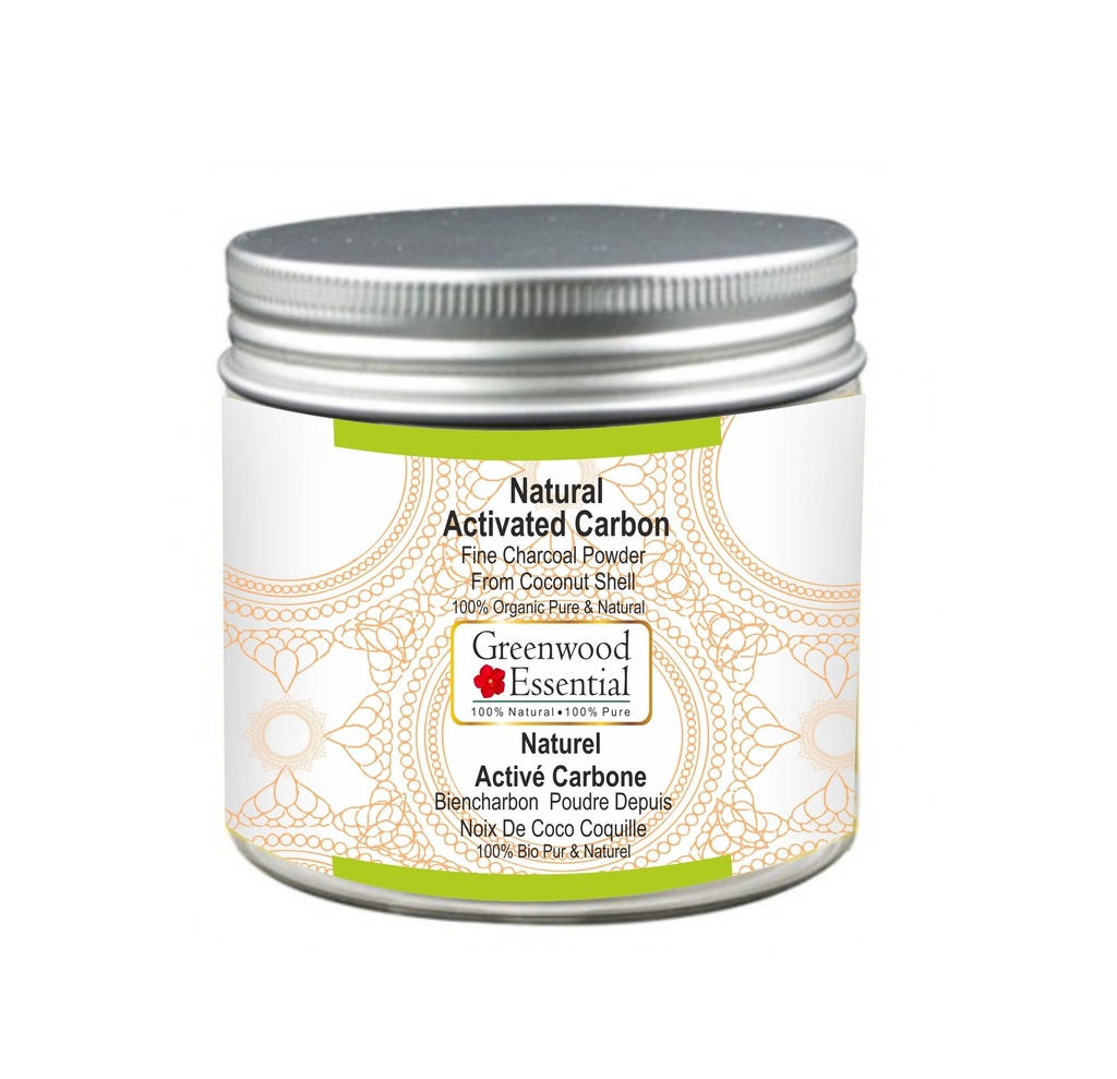 Coconutの貝100%の有機性純粋で及び自然な100gm (3.5のoz)からのGreenwoodの精油の自然な活動化させたカーボン良い木炭粉