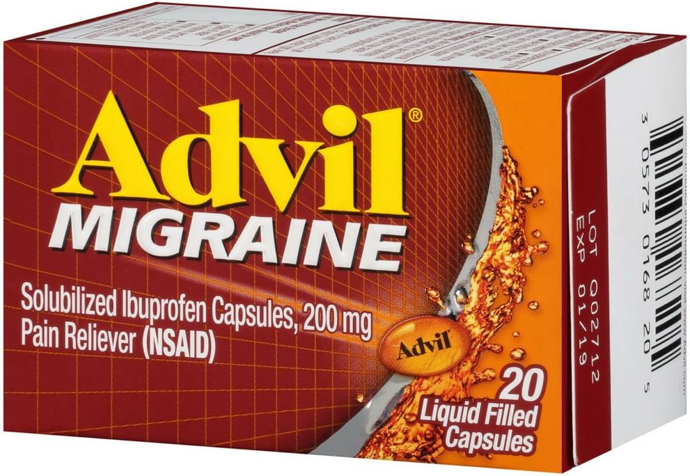 Advil Migraineの痛みのRelieverのSolubilized Ibuprofen 200mg、20の計算、液体によって満たされたカプセル、強力な片頭痛の救助