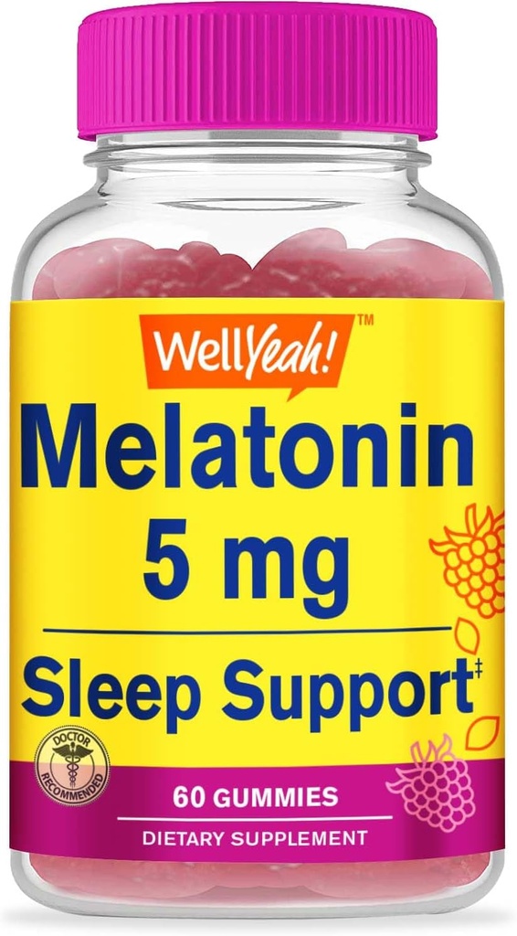 WellYeah Melatonin グミイ5mg - 天然由来の味 - 薬物のないグミササプリメント - グルテンフリーとゼラチン無料、ベジタリアン - 60グミ