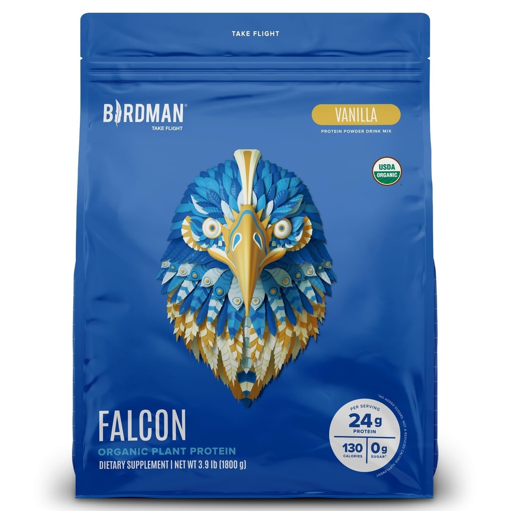 BIRDMAN Falconビーガンプロテインパウダーオーガニック、ステビア&シュガーフリー、植物ベースのタンパク質、低炭水化物、乳製品無料、ケト、ノンWheyタンパク質、プロバイオティック、エンドウ豆プロテイン、バニラフレーバー - 60 サービング - 3.9 lb