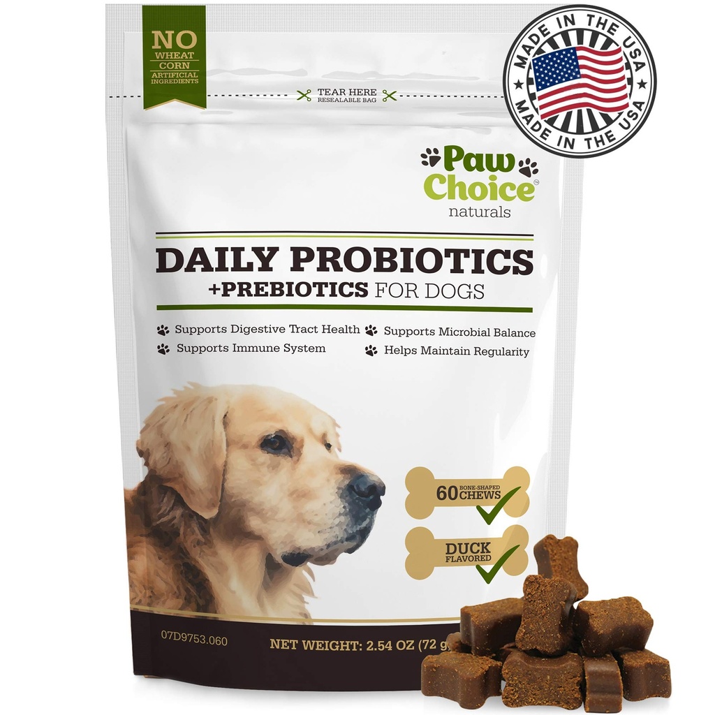 プレバイオティクスを備えた犬のためのパウチョイスプロバイオティクス - グット健康、消化、規則性、免疫サポートのための毎日の咀嚼 - 米国で作られた天然サプリメントのお菓子