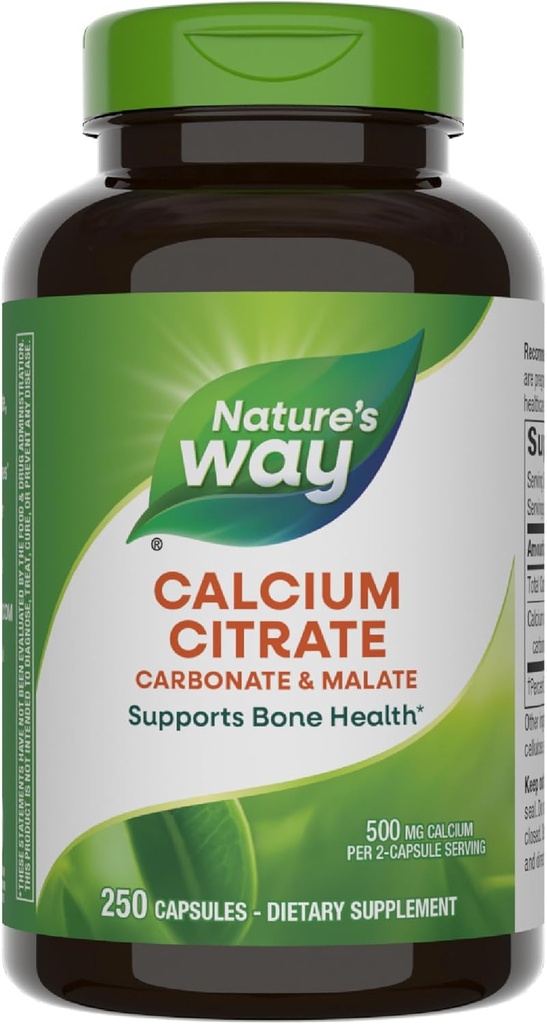 Nature's Way Calcium のクエン酸塩、Bone Health & Muscle Function* の 2 カプセルごとの 500 の mg のカルシウム、クエン酸塩、炭酸塩及びマレートのブレンド、グルテンフリー、250 のカプセル(パッケージ 5 月 Vary)