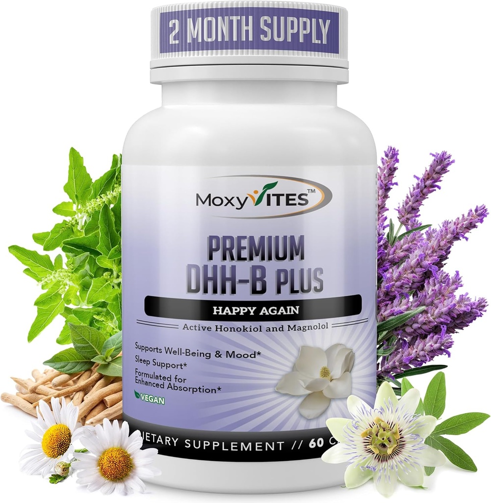 MoxyVites DHH-Bサプリメント - 生体活性ホノキオールマグノリア樹皮エキス | 細胞の健康のために| 有機アシュワガンダ&ハーブ、高強度60ビーガンカプセル、2ヶ月の供給、非GMO