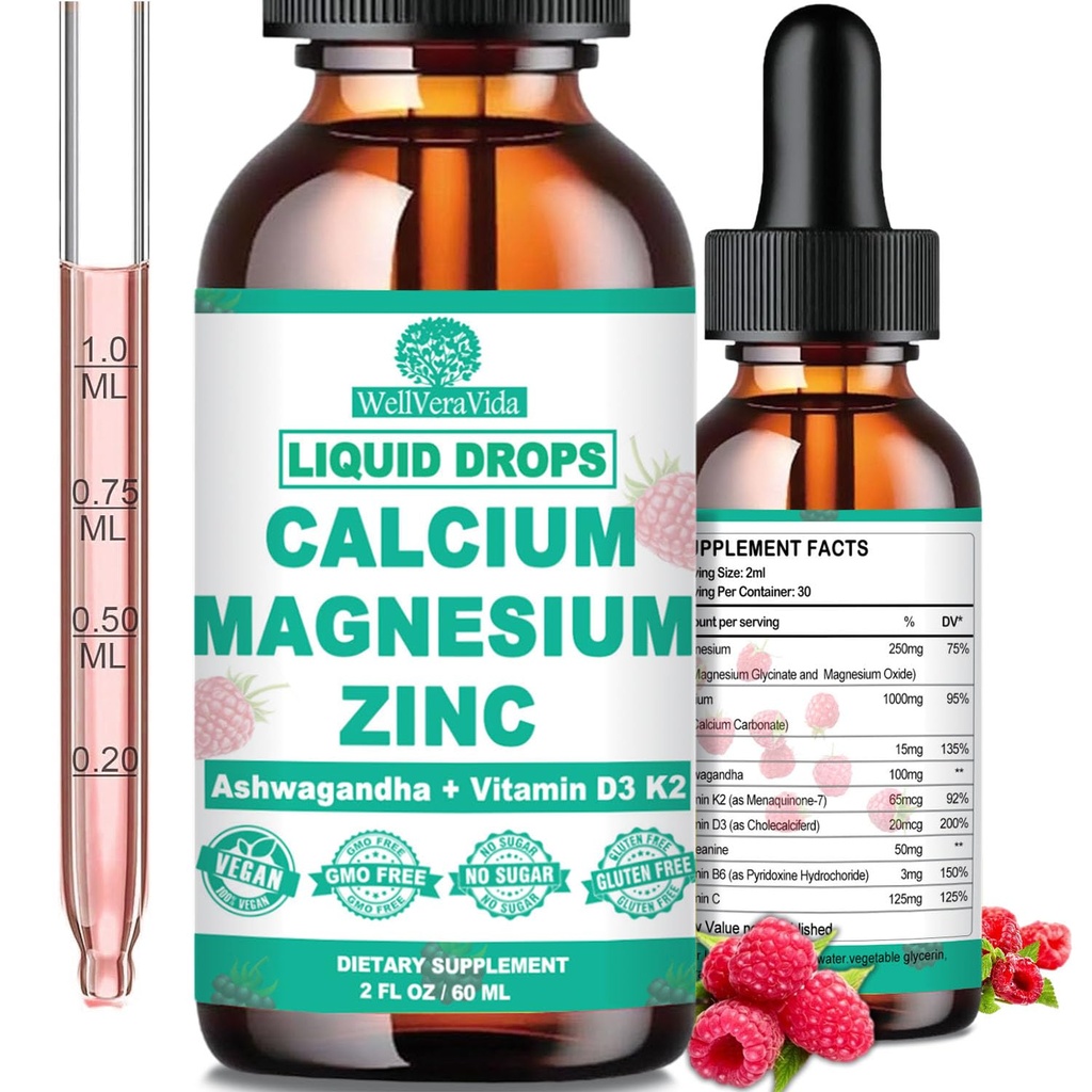 CalmのマグネシウムのGlycinateのプラスのAshwagandha、L-Theanine、ビタミンD3および免疫、骨、筋肉、気分及び睡眠サポートのためのマグネシウムの補足が付いている液体のカルシウムD3