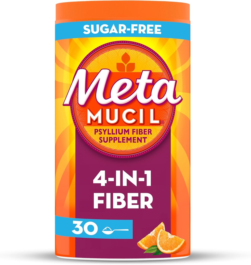 1日の繊維の補足の粉のMetamucil 4、消化器の健康および規則性のための繊維粉*、砂糖なし、オレンジ、自然に源を付けられたPsyllium繊維、30のティースプーン