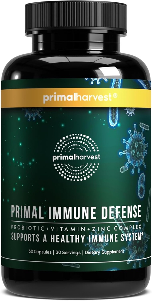 Primalの収穫の Primal の免疫の防衛 10-in-1 の免疫の防衛補足: 7 億 CFU のプロバイオティクスを使って、亜鉛、ビタミン C、B6、D3、K2 - 大人 60 のカプセルのための免疫のブースター (1 パック)