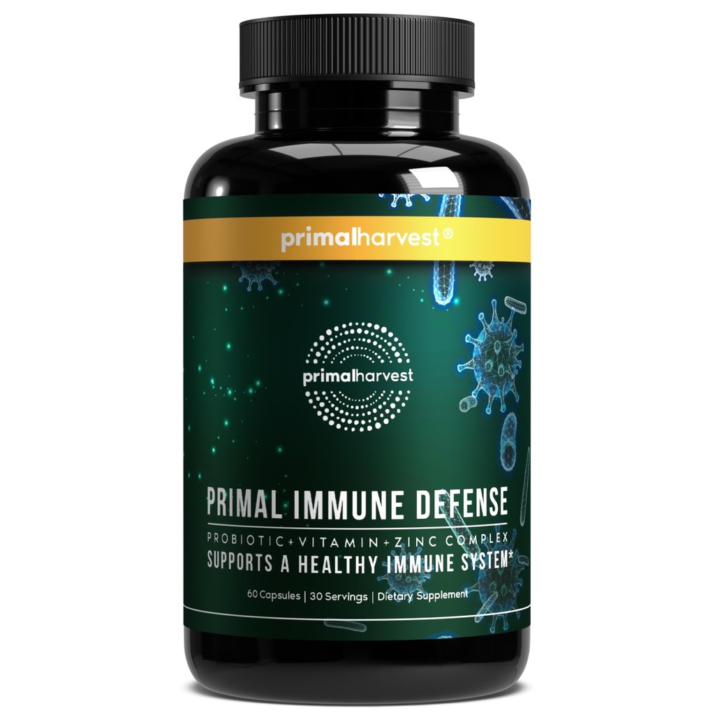 Primalの収穫の Primal の免疫の防衛 10-in-1 の免疫の防衛補足: 7 億 CFU のプロバイオティクスを使って、亜鉛、ビタミン C、B6、D3、K2 - 大人 60 のカプセルのための免疫のブースター (1 パック)