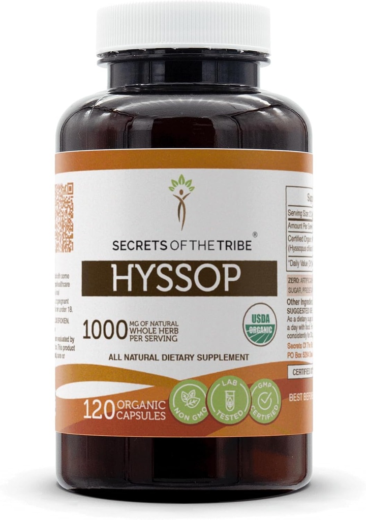 Tribe Hysop USDAオーガニックカプセルの秘密 | 認定オーガニック ベジタリアンカプセル, ハーブ 栄養補助食品 | ヘルシー ドライハーブ (120 カウント)