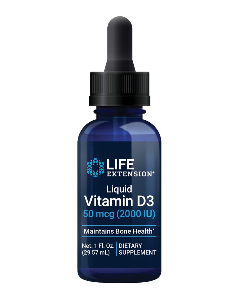 ライフエクステンション液体ビタミンD3、50 mcg(2000 IU)、免疫システムサポート、骨の健康、全身の健康、不燃、グルテンフリー、非GMO、29.57 ml
