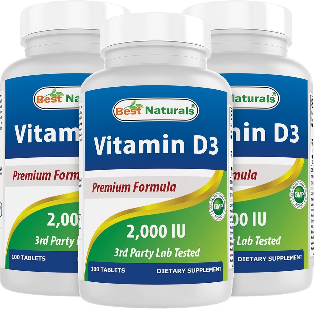 ベストナチュラルビタミンD3 2000 IU(50 mcg) - 100錠 - 100日の供給 - 免疫健康、強力な骨と歯をサポートし、筋肉機能(100カウント)