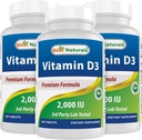 ベストナチュラルビタミンD3 2000 IU(50 mcg) - 100錠 - 100日の供給 - 免疫健康、強力な骨と歯をサポートし、筋肉機能(100カウント)