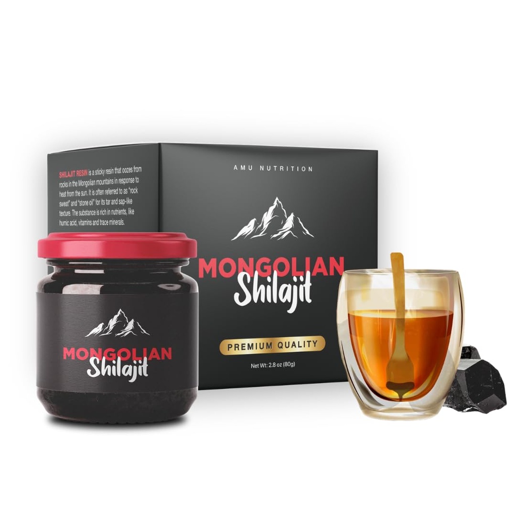AMU NUTRITION 純粋な有機モンゴルシラジット樹脂 - 男性と女性のためのヒマラヤシラジットサプリメント、100% 純粋、自然、および黒のシラジット樹脂 - フルビン酸の天然由来(50グラム)