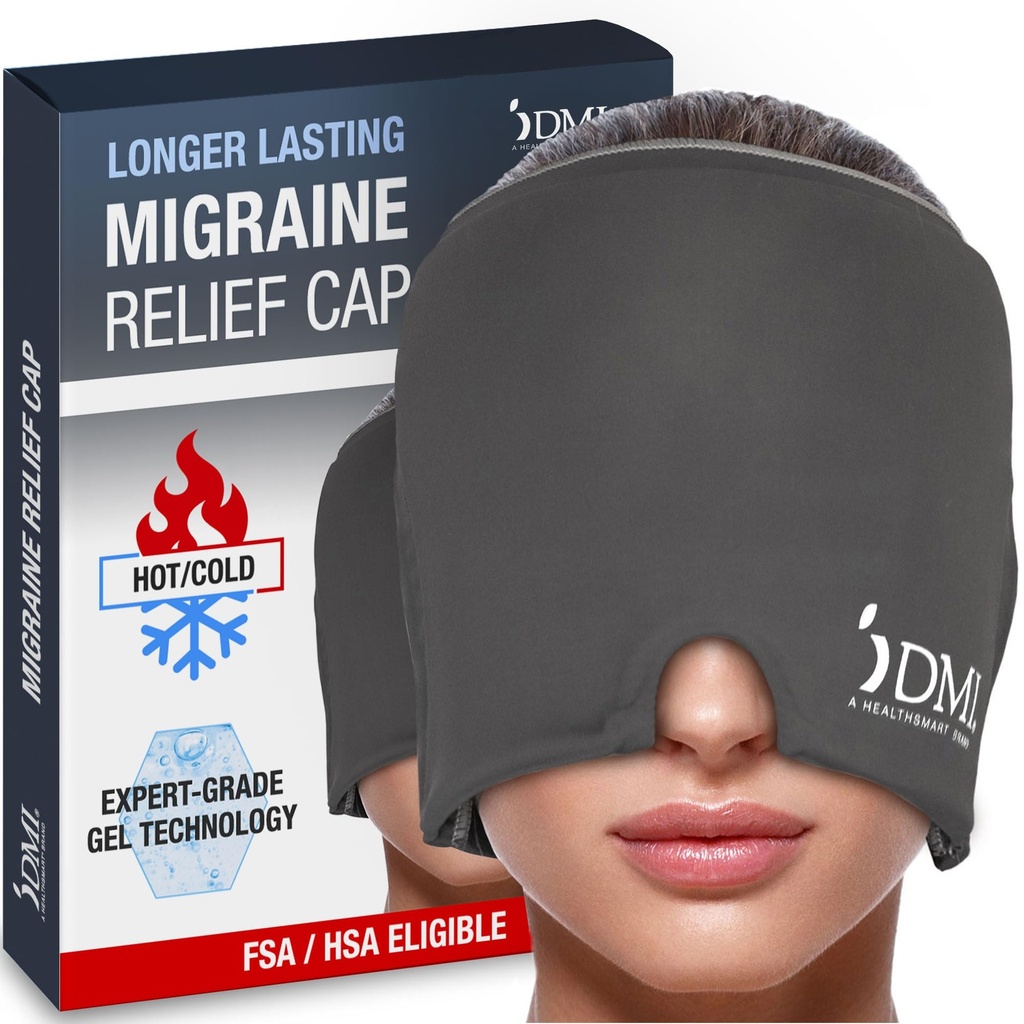 DMI Ultra Migraineリリーフキャップ | 天然の頭痛の救済 | HSA & FSA 適格 | 片頭痛のマスクと頭痛の救済帽子 | ゲルアイマスク | 氷のマスクとミグライン用コールドキャップ | 頭痛のアイスパック