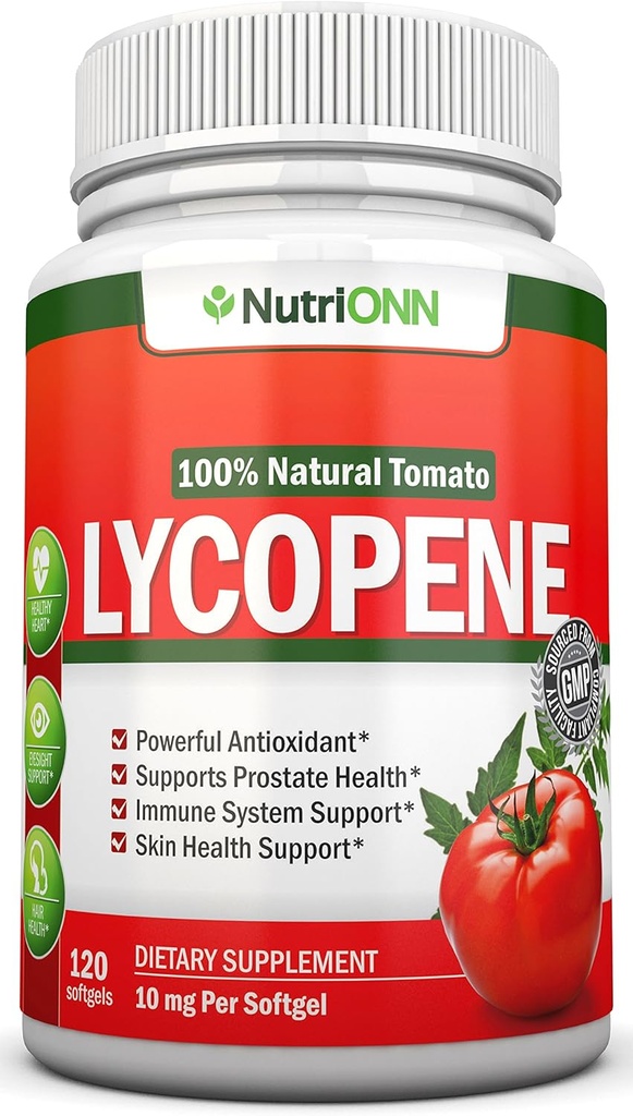 Lycopene - 10MG - 120 Softgels - 3ヶ月の供給 - プレミアム品質抗酸化剤 - 100%ナチュラルトマト - 前立腺の健康、免疫システムサポート、心の健康と視線サポートに最適です