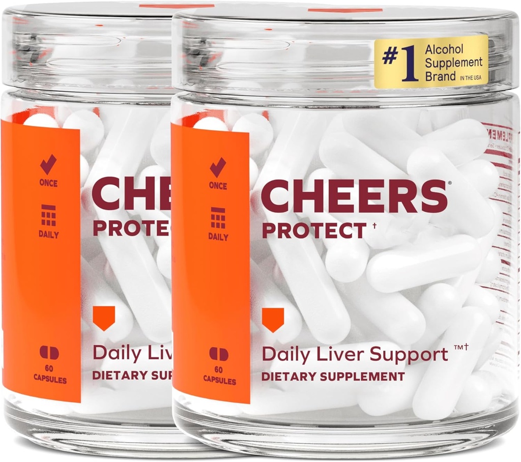 Cheers Protect | Daily Liver Supplement for Drinkers with L-Cysteine + DHM | Increase Glutathione Levels | 60 Doses | Cysteine, Dihydromyricetin, Milk Thistle, Prickly Pear, B-Vitamins, Ginger