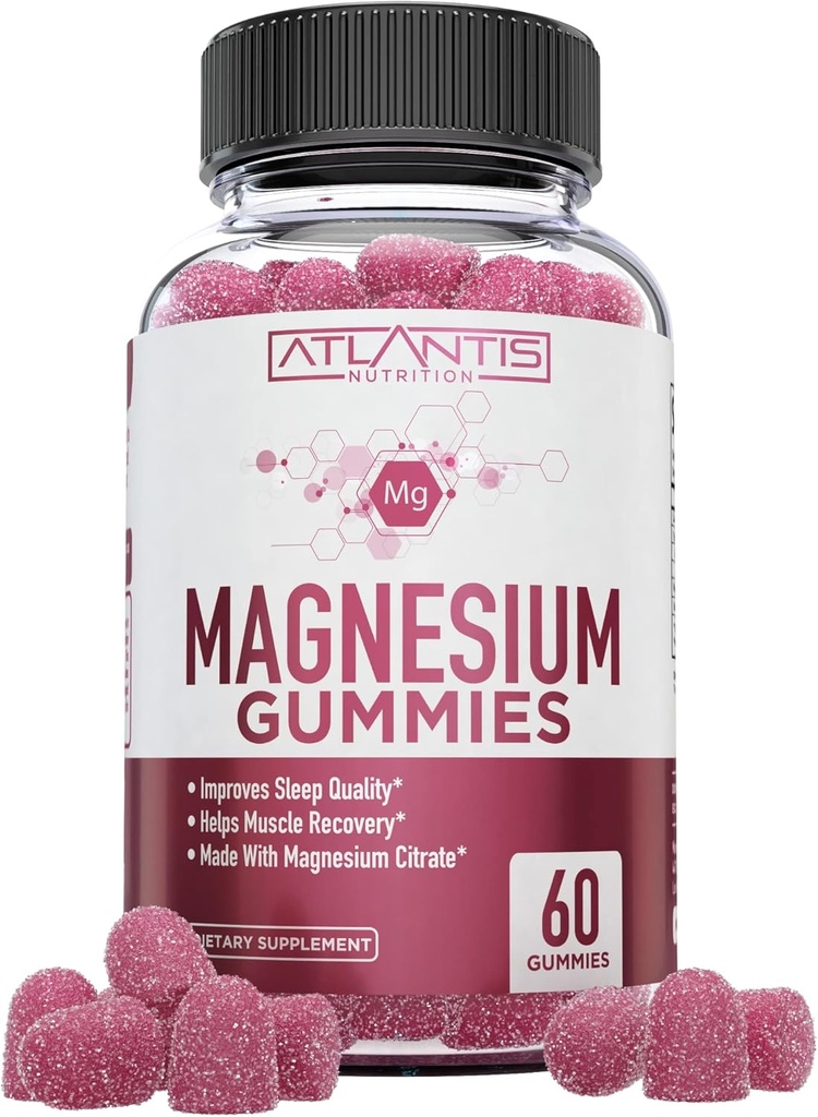 Atlantis Nutrition Magnesium Citrate Gummies – 770mg Magnesium Citrate for Kids & Adults | Supports Muscle Recovery, Eases Cramps, Promotes Calmness & Better Sleep | 60 Vegan Gummies