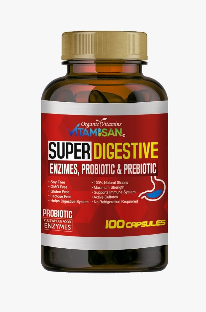 VITAMISAN販売ビリアレス消化酵素パンクレアチン酵素プロバイオティクスとプレバイオティクス100キャップ