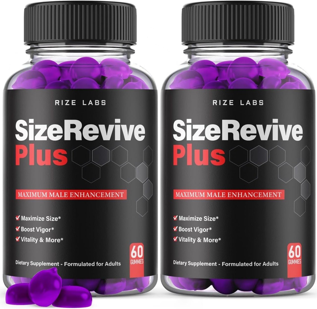 rize labs (Pack of 2 Size Revive Plus Gummies, All-Natural Supplement for Men, Premium Male Formula for Active & Healthy Lifestyle, Size Revive+ Performance Support (120 Gummies)