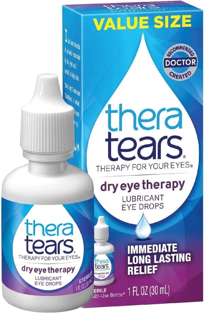 TheraTearsドライアイセラピー潤滑剤アイドロップツインパック(2×30mLボトル)+ 1.0 Fl Ozボトル