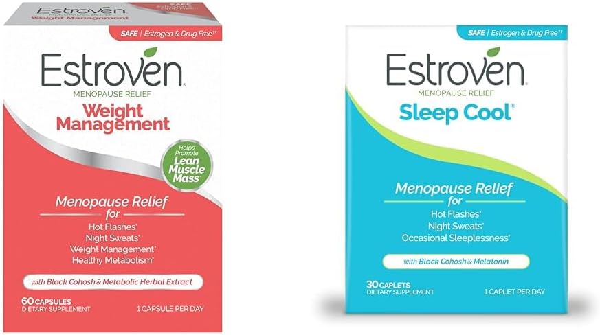 Estroven Weight Management for Menopause Relief - 60 Ct. & Sleep Cool for Menopause Relief, 30 Ct, Sleep Support Supplement