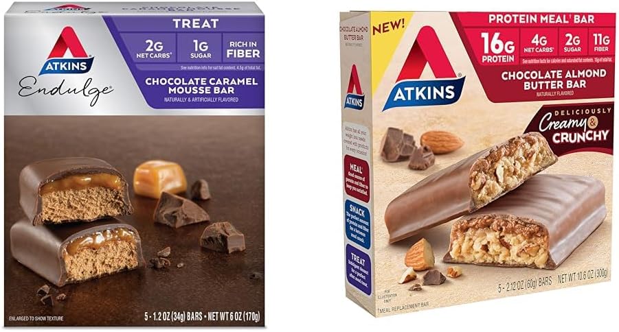 AtkinsのEndulgeのチョコレートCaramelのムース棒、デザートのお気に入り、1g砂糖、繊維で高い、5の計算及びチョコレート アーモンドのバターの蛋白質の食事バー、Ketoの友好的、5の計算