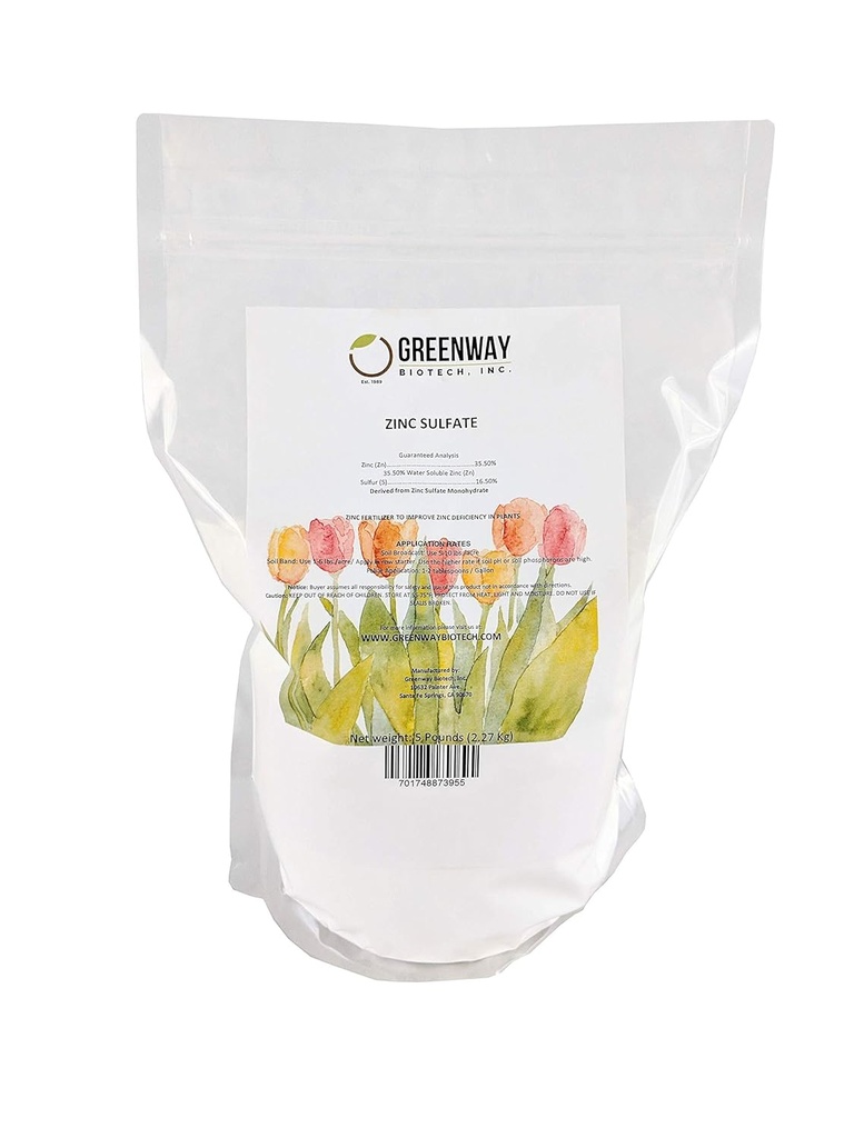 Greenway Biotech、Inc.亜鉛硫酸塩の粉35.5% Monohydrateプラス16.5%の硫黄(5ポンド)