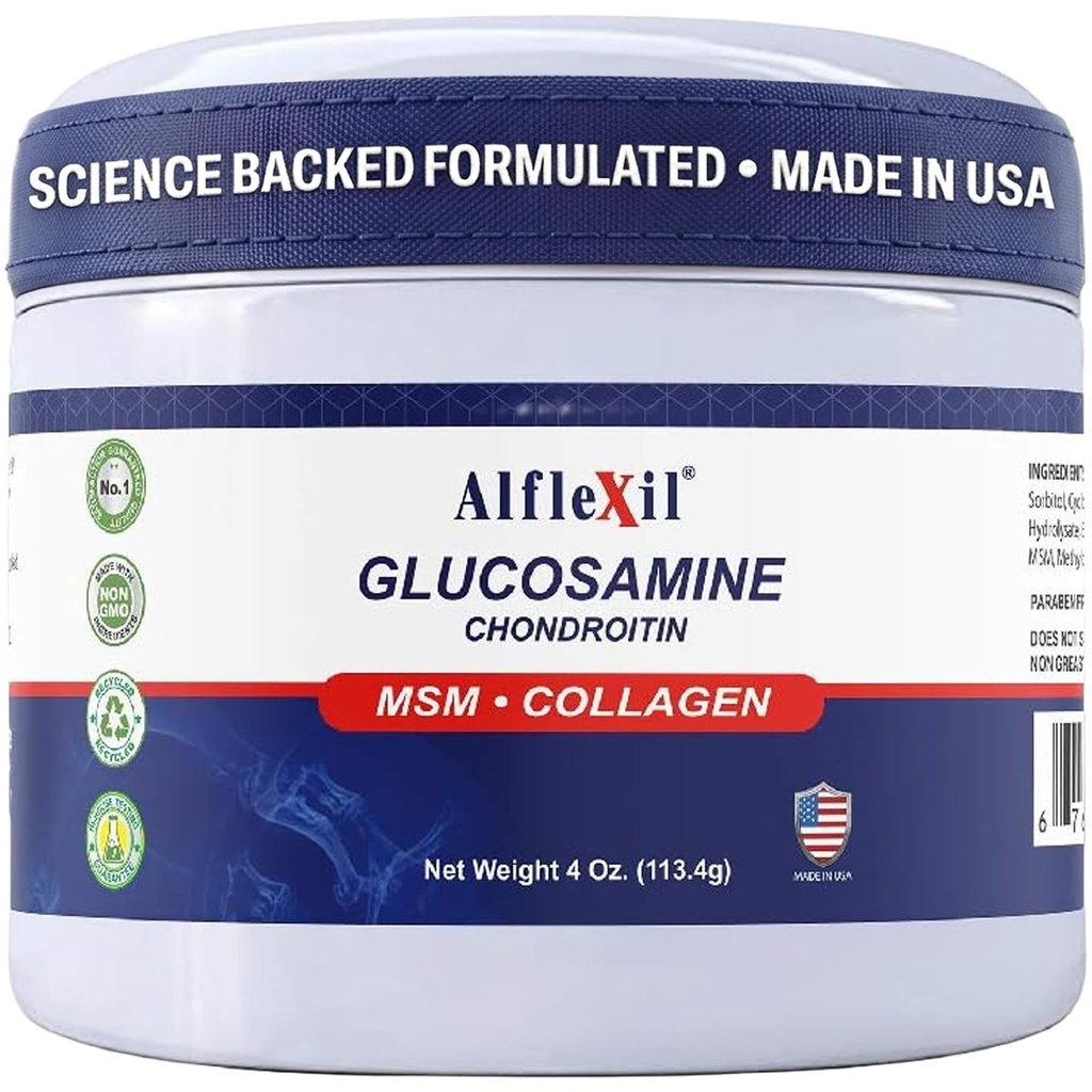 ALFA VITAMINS Alflexil GlucosamineプラスMSMとCollaagenのコンドロイチンクリーム、健康な接合箇所、接合箇所及び筋肉痛みの軽減を支えて下さい、移動性を改善し、吸収を速くし、そして保湿します皮、4 Oz。