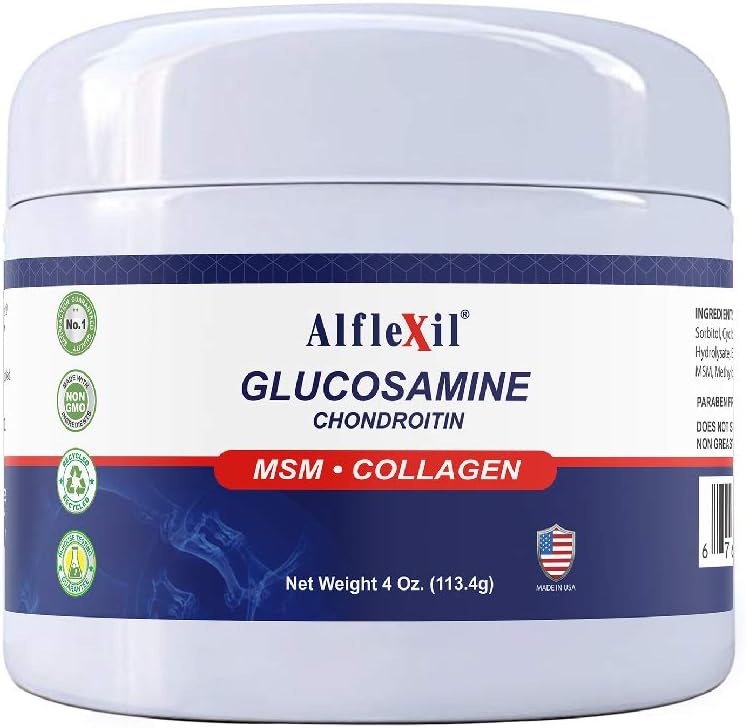 ALFA VITAMINS Alflexil GlucosamineプラスMSMとCollaagenのコンドロイチンクリーム、健康な接合箇所、接合箇所及び筋肉痛みの軽減を支えて下さい、移動性を改善し、吸収を速くし、そして保湿します皮、4 Oz。