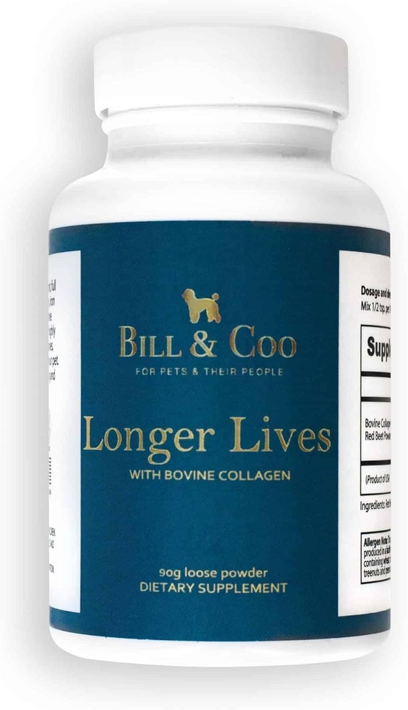 BILL&COO Longerは、犬のための牛のコラーゲンペプチドとビートルートパウダーで繊維のサプリメントを生きる - 消化、心と肝臓のサポートを促進 - 犬の関節サプリメントフォーミュラ - 90g