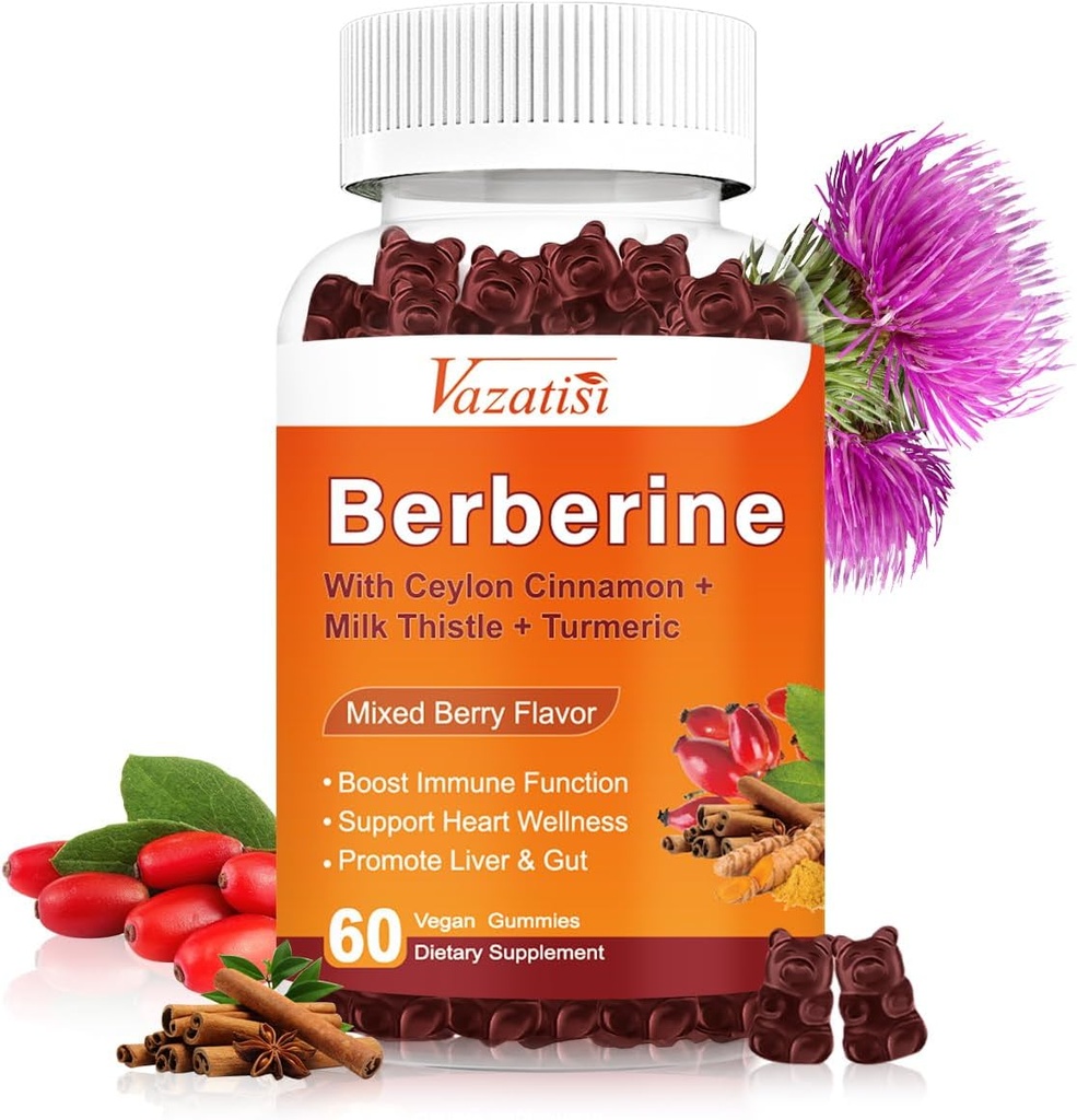 1500mg Berberine Gummies、Ceylon Cinnamon Gummies、Turmeric、マグネシウム、砂糖無料、非GMO、グルテンフリー - 混合ベリー風味60ガミー