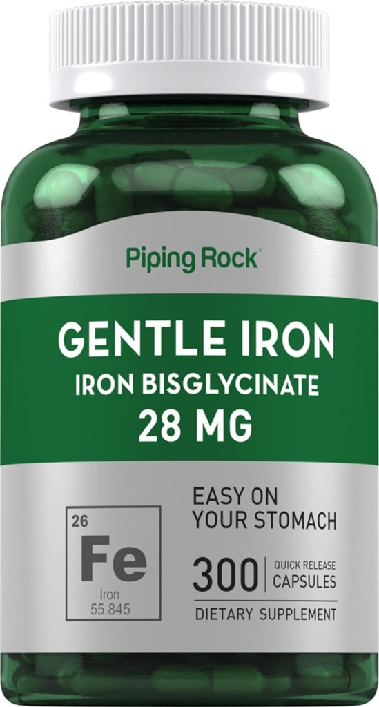 パイピングロックアイアンビスグリクネート28mg | 300カプセル | 玄米鉄サプリメント | 非GMO&グルテンフリー
