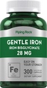 パイピングロックアイアンビスグリクネート28mg | 300カプセル | 玄米鉄サプリメント | 非GMO&グルテンフリー