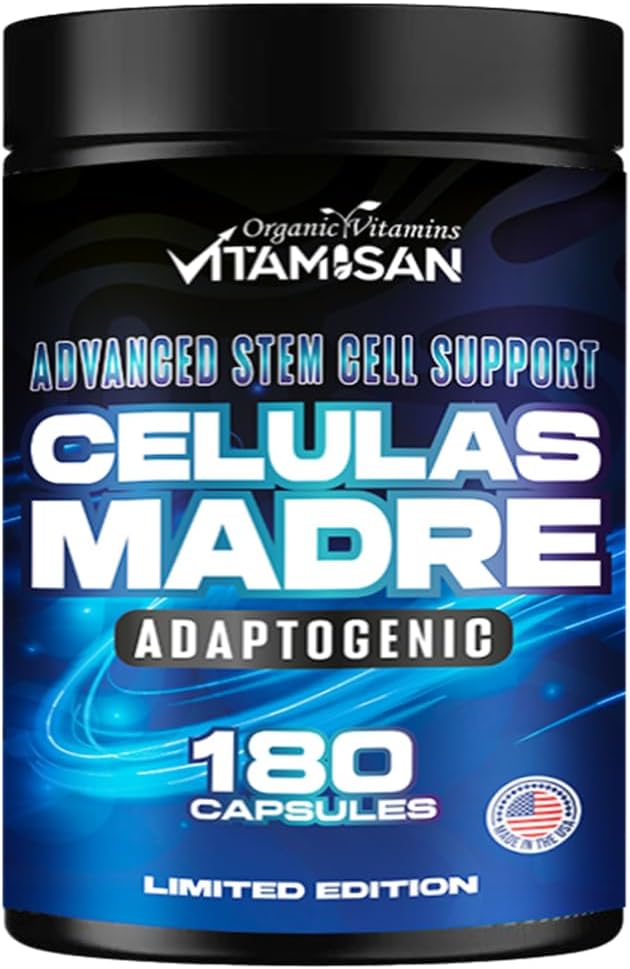 VITAMISAN Celulas Madres 180カプセル - 幹細胞ブルーグリーン藻 - 非GMO -グルテンフリーAFA -Celula Madreサプリメント - ライオンのマネ・ベータ・グルカンは健康な老化をサポートし、免疫スピルリナを促進します。