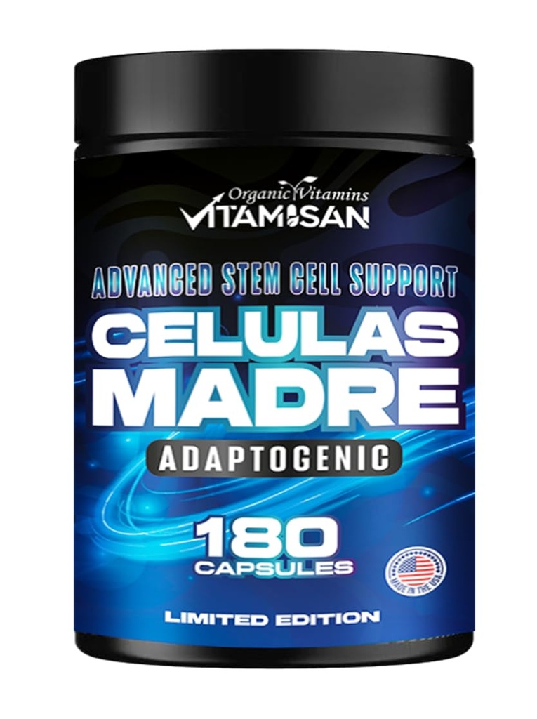 VITAMISAN Celulas Madres 180カプセル - 幹細胞ブルーグリーン藻 - 非GMO -グルテンフリーAFA -Celula Madreサプリメント - ライオンのマネ・ベータ・グルカンは健康な老化をサポートし、免疫スピルリナを促進します。