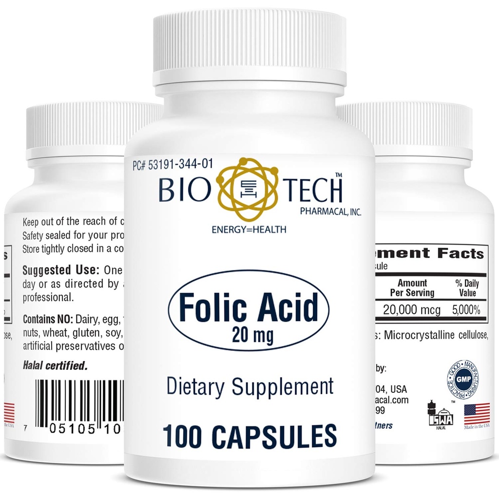 バイオ テクノロジーのファーマカルの葉酸(20mg、100の計算)