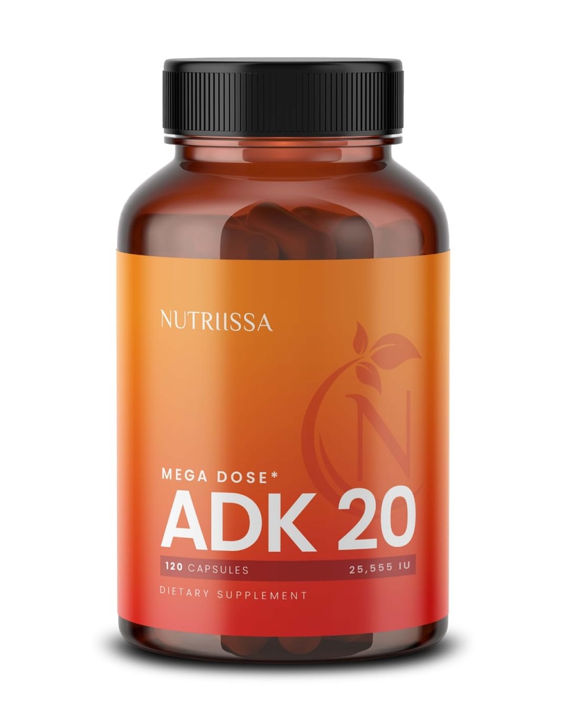 Nutriissa ADK 20 - ビタミンA、D&K(25,000 IU)と免疫&骨の健康サポート - 4-月の供給 - 純度&効力のために証明されるEPEB - 120ビーガンカプセル