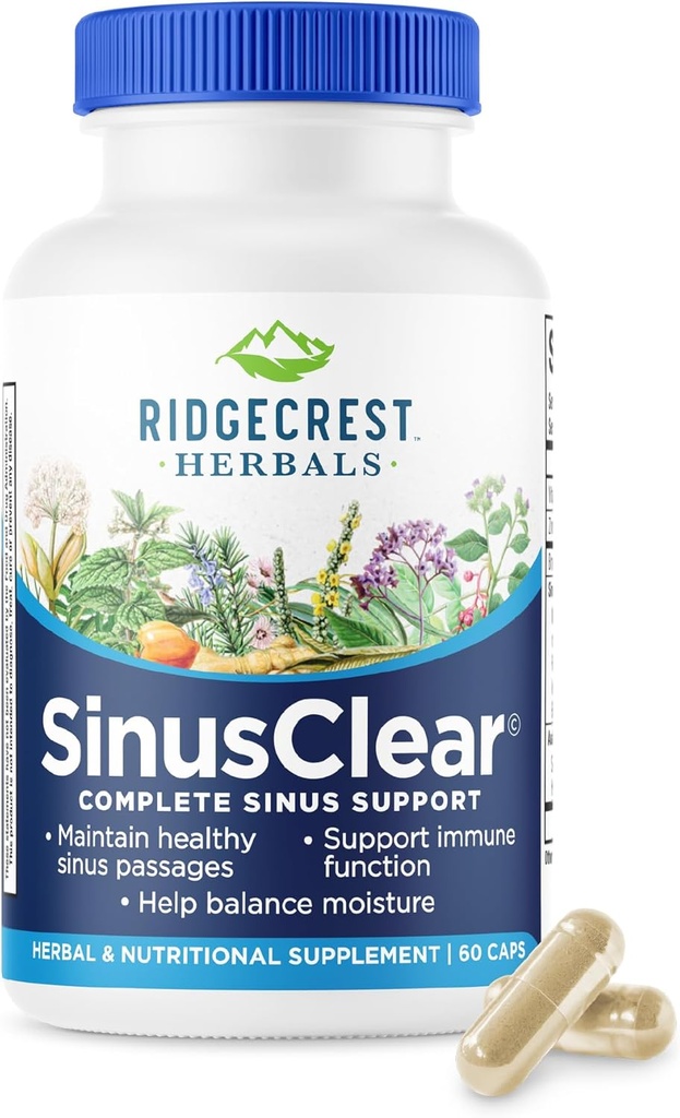 RidgeCrestの草のSinusClear、Mulleinの葉、Bromelain、ビタミンCおよび亜鉛が付いているSinusおよびNasalの健康のための完全な方式、健康な粘液、免疫及び呼吸サポート、(60の野菜の帽子、30のサーブ)