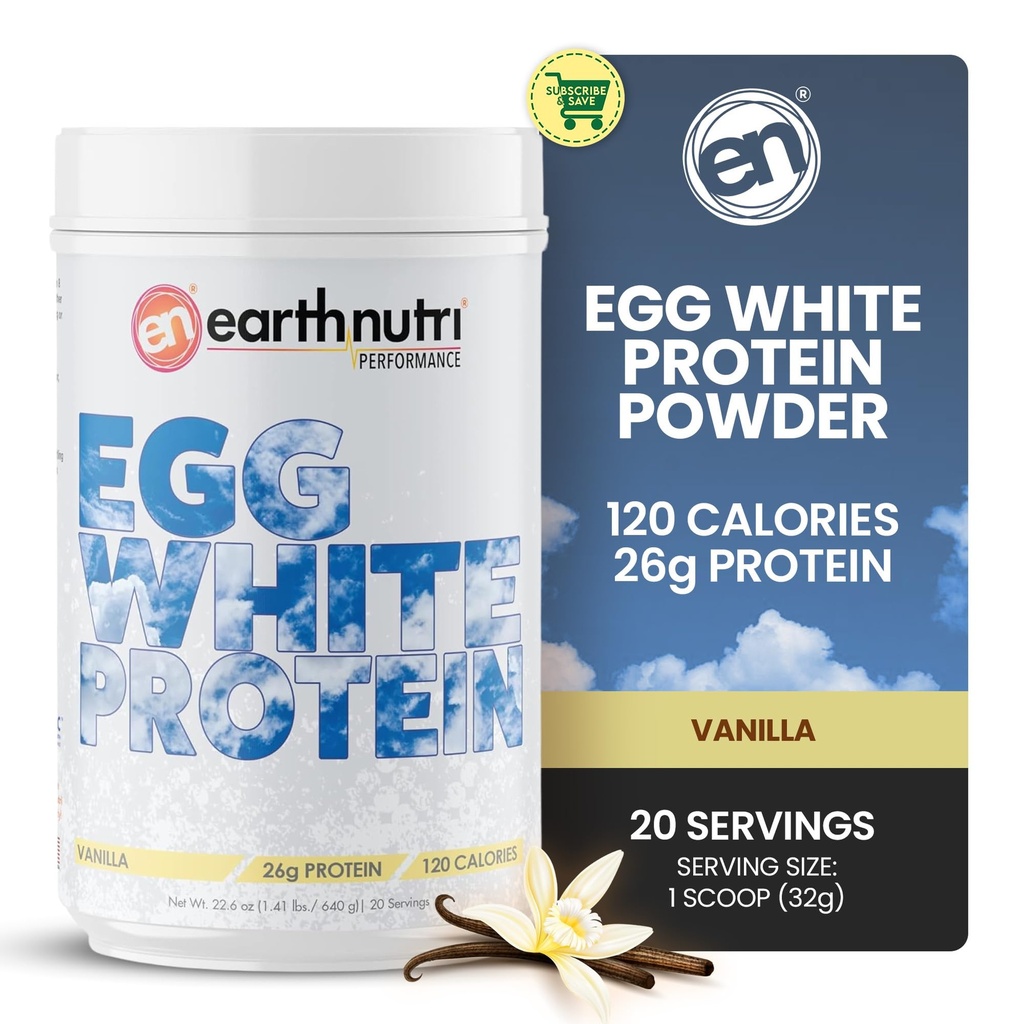 EarthNutri - 卵白プロテインパウダープリ、イントラまたはポストワークアウトのためのサプリメント、サービングあたりのタンパク質の26g、サポート筋肉の強度と回復、人工添加物なし - バニラ20サービング(640g)