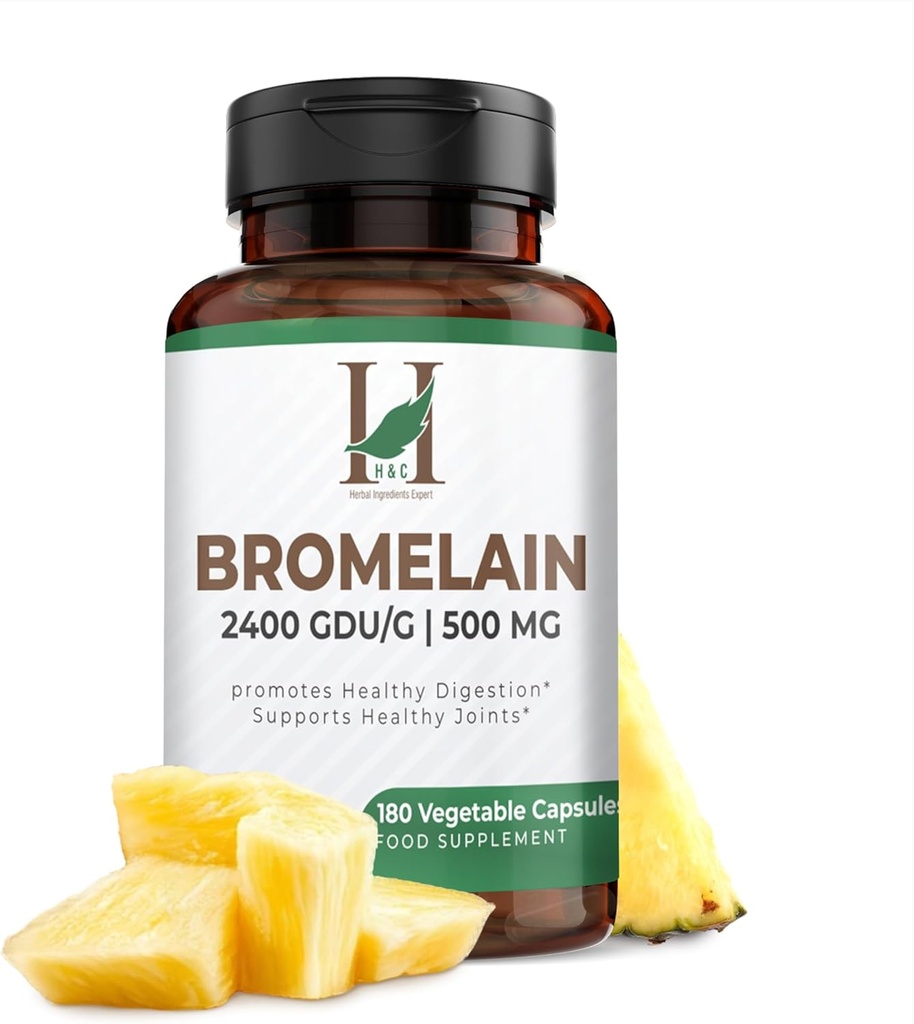 H&C HERBAL INGREDIENTS EXPERT H&C Bromelain Veg。 カプセル500mg(2400 GDU/g) - パイナップル抽出物から180カプセル