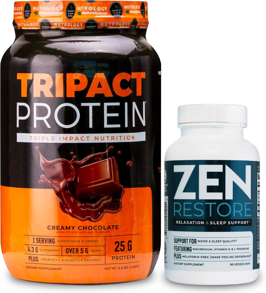 Nutrology TRIPACT の蛋白質の粉、7-in-1 食事の取り替えのシェイク、クリーミー チョコレート(40 のサービング)の禅の自然なマグネシウムの補足(30 のサービング)