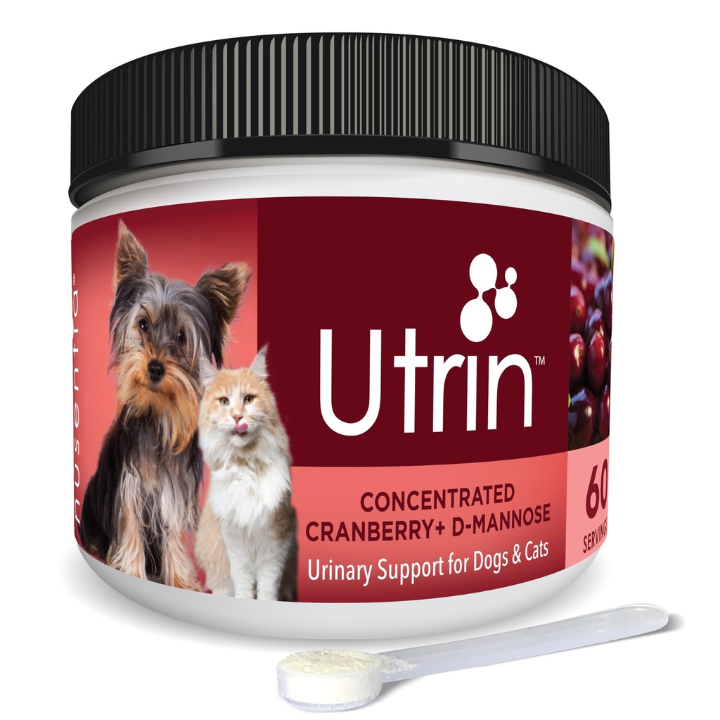 NUSENTIA UTRIN - 猫と犬のための尿サポート - デュアルアクションクランベリー&D-マンノーズ - 天然膀胱の健康、インコチニエンス、およびUTIを回復するために、60のサービング