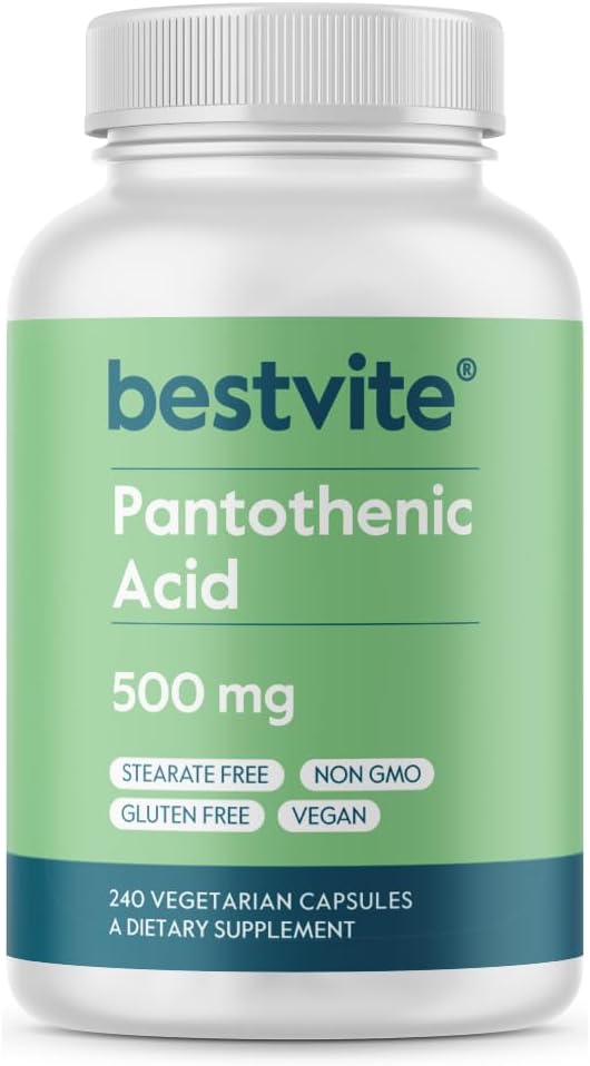 BESTVITEパントテン酸500mg(ビタミンB5)(240ベジタリアンカプセル) - ないステアリン酸塩 - ゼラチンなし - カルシウム塩酸なし - ビーガン - 非GMO -グルテンフリー