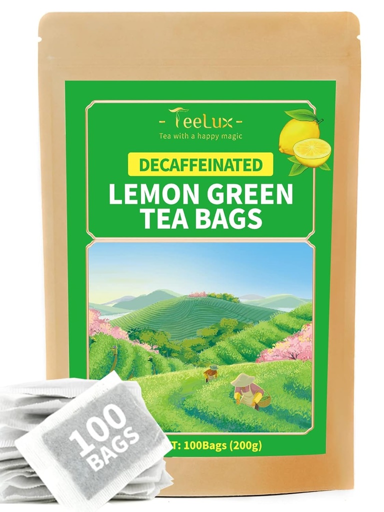 TeeLux Decaf Lemon Green Tea, Smooth Decaffeinated Green Tea with Refreshing Lemon Aroma & Flavor, 100 Count